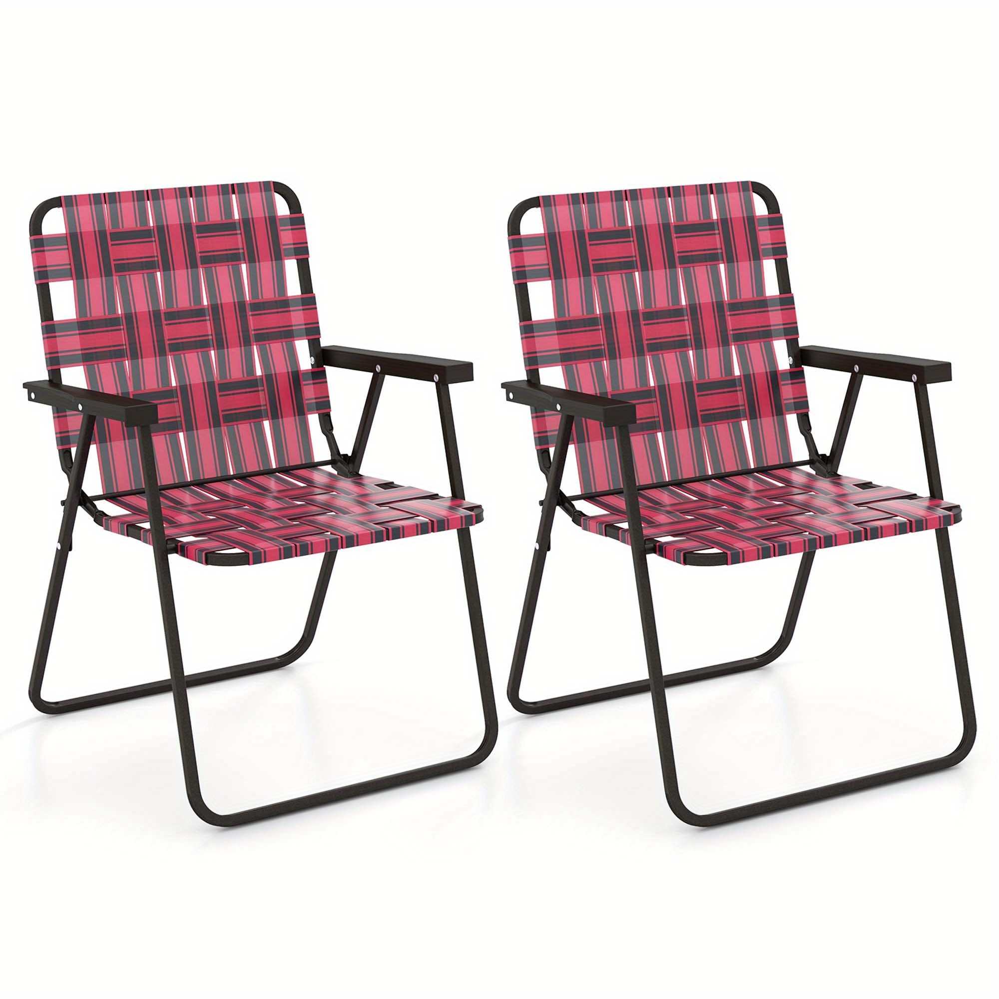 

Costway 2-pc S Folding Beach Chair Camping Lawn Webbing Chair Lightweight 1 Position Red