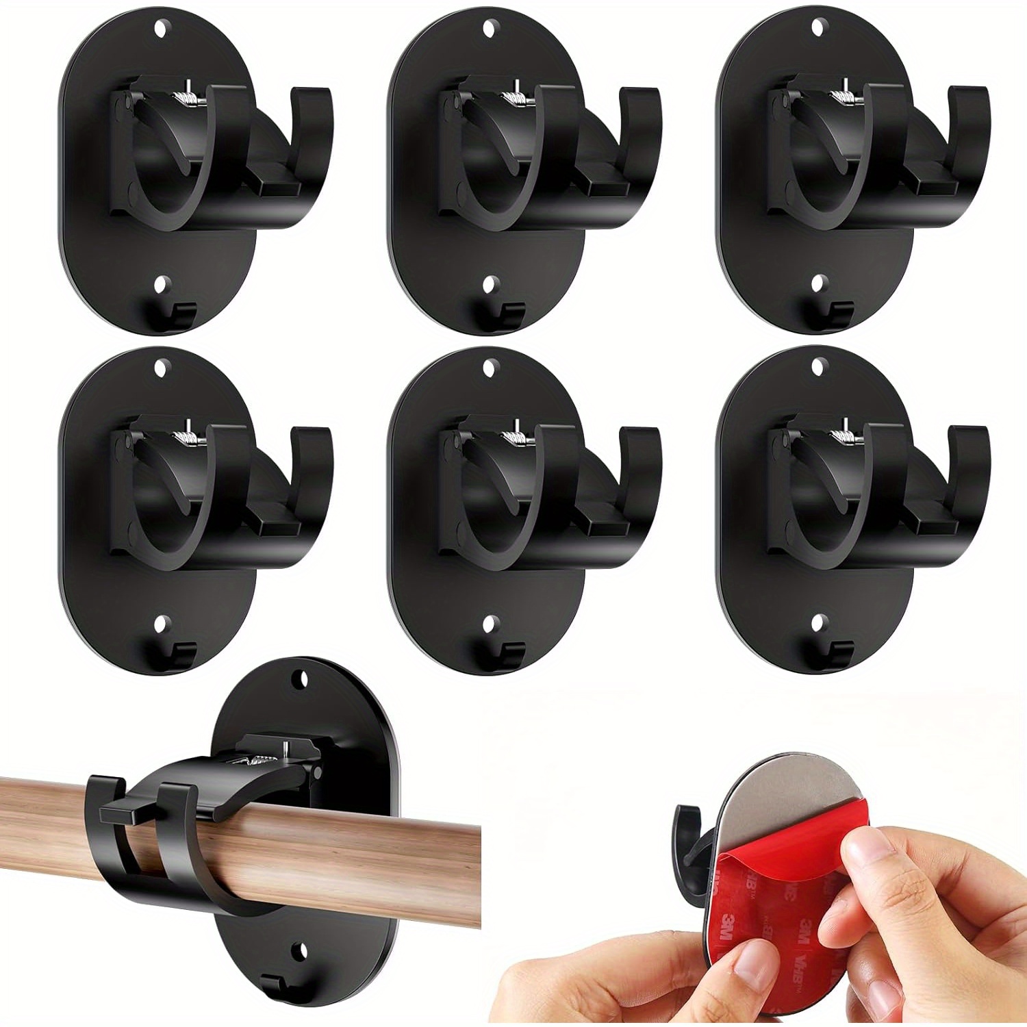 

No-drill Curtain Rod Holders - 4/6/8pcs, Adjustable & Reusable, Adhesive Brackets, Home Decor In Any Room, Black, Christmas/halloween Gift Decoration