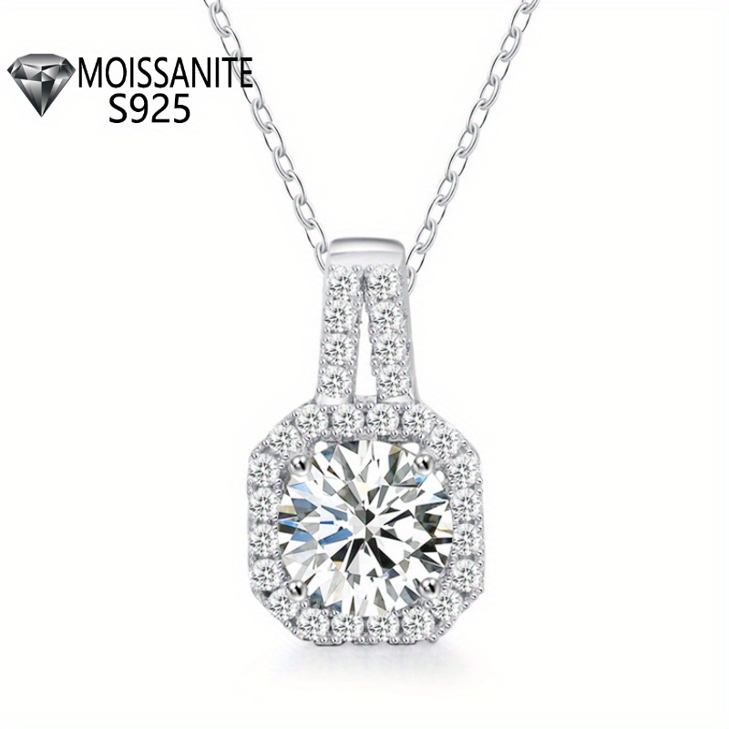 

Sterling 925 Silver Hypoallergenic Jewelry Geometric Shape Shiny Moissanite Pendant Necklace Delicate Female Gift