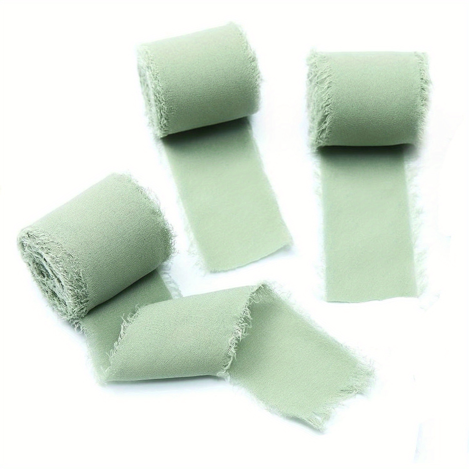 

3 Rolls/1 Roll, Mint Green Handmade Fringe Chiffon Silk Ribbon, 197 Inch Per Roll, Frayed Edges Ribbon Set For Gifts Wrapping, Wedding Invitations, Bouquets, Diy Crafts