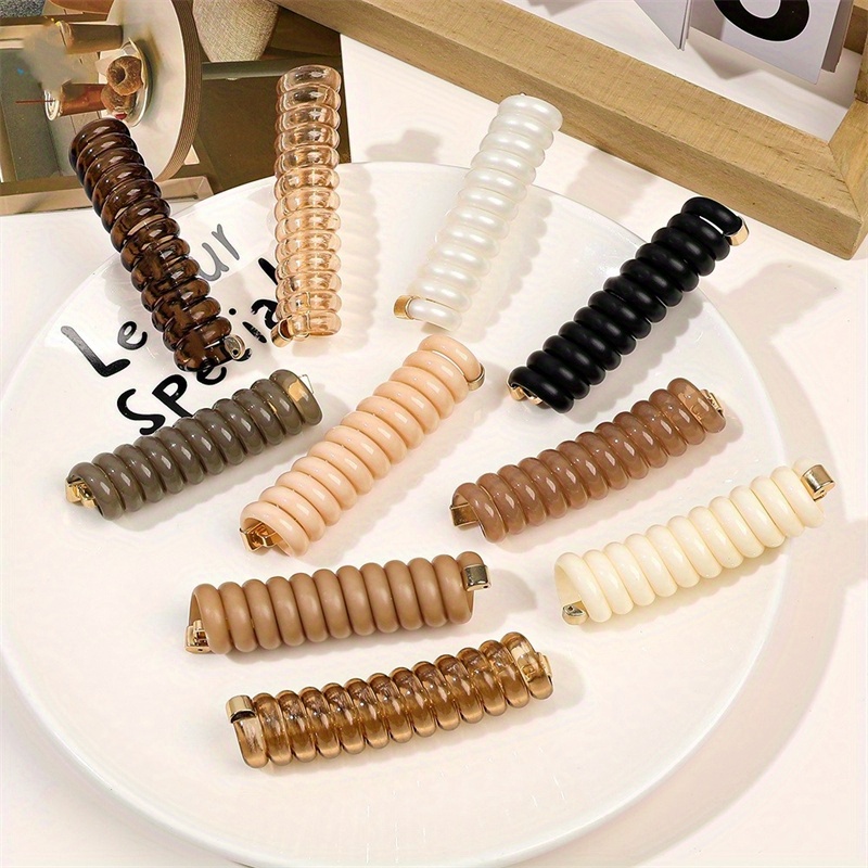 

10pcs/set Elegant Minimalist Hair Ties - Plastic Spiral Telephone Cord Hair Rings For Ponytail And Braids, High Elasticity, Solid Color, Suitable For Ages 14+