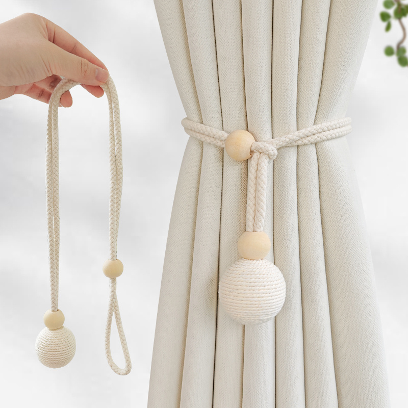 Fermatenda In Legno – 4 Pezzi, Colore Beige, Fermacravatte Per Tende, Accessorio Per Casa E Ufficio, Regolabili - 5