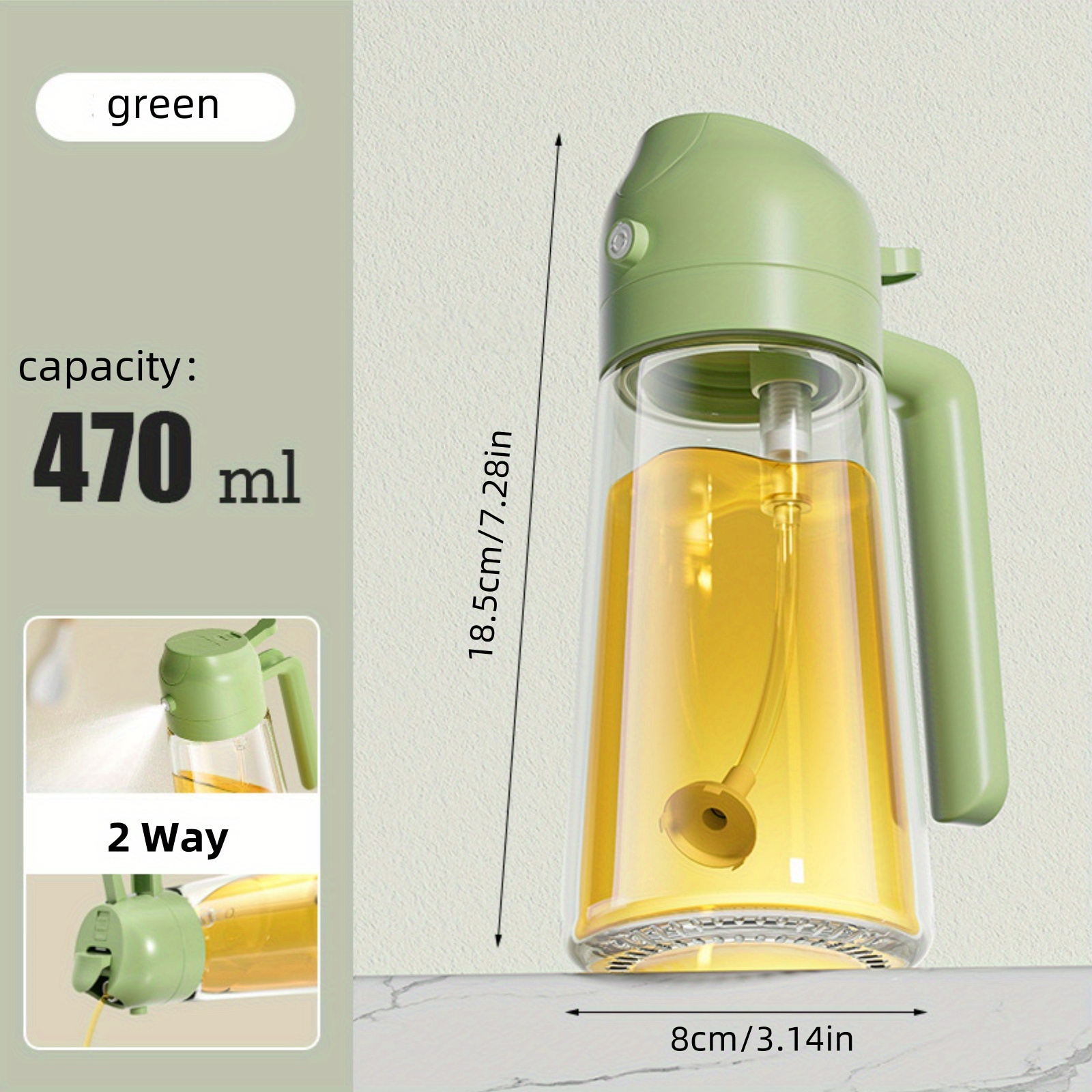 2-in-1 Multifunctional Glass Oil Sprayer, 15.89oz BPA Free Kitchen Oil Bottle with Anti-Drip Design for Cooking, Salad, BBQ, Baking, Camping, and Gardening Use