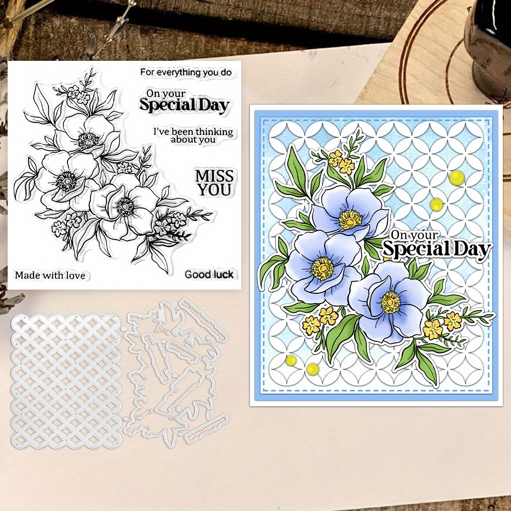 

Spring Days Blooming Flowers Cutting Dies Clear Stamp Set Diy Scrapbooking Supplies Metal Dies Knife Mold Silicone Stamps For Cards Albums Crafts Decor