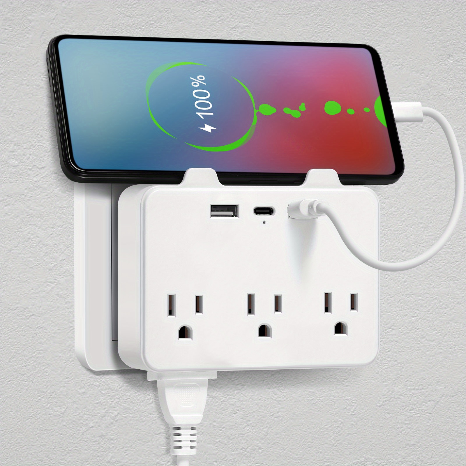 

Multi-socket Power Extender With Usb. Wall Mounted Shunt With 3 Usb Ports With 1 Usb C And 6 Sockets. Wall Charger Adapter Power Strip For Office, Bedside And Travel