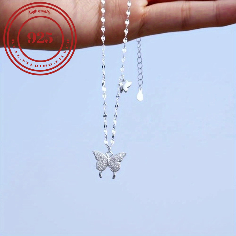 

S925 Sterling Silver Hypoallergenic Men's Necklace Butterfly Pendant Collarbone Chain Neck Jewelry Gift.