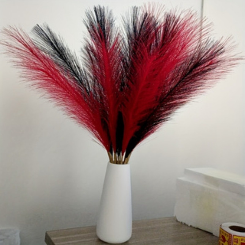 

20pcs Artificial Pampas Grass, 10 Red + 10 Black, Polyester Bohemian Christmas Home Decor For Wedding And Engagement Parties (55cm/21.6in)