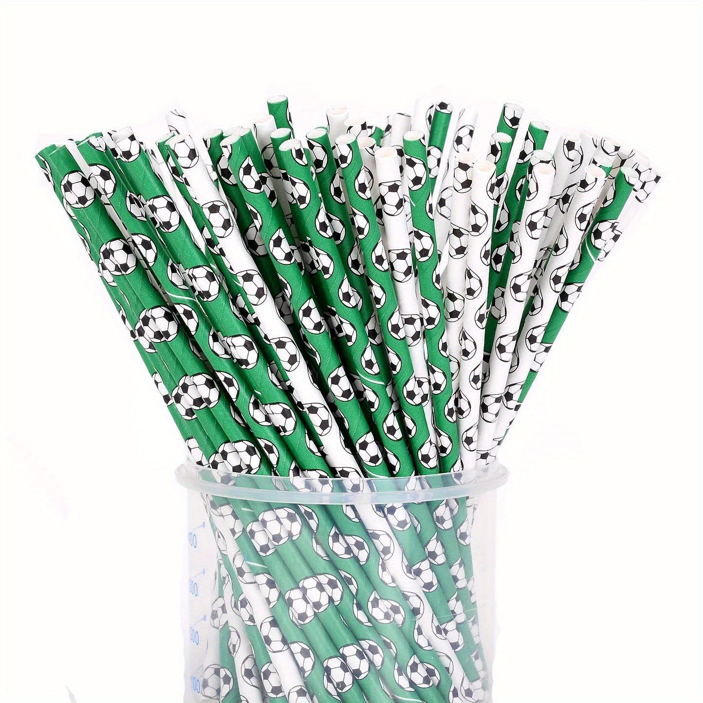 

50-piece Soccer Ball Party Straws - Disposable Paper Drinkware For Sports Events & Celebrations