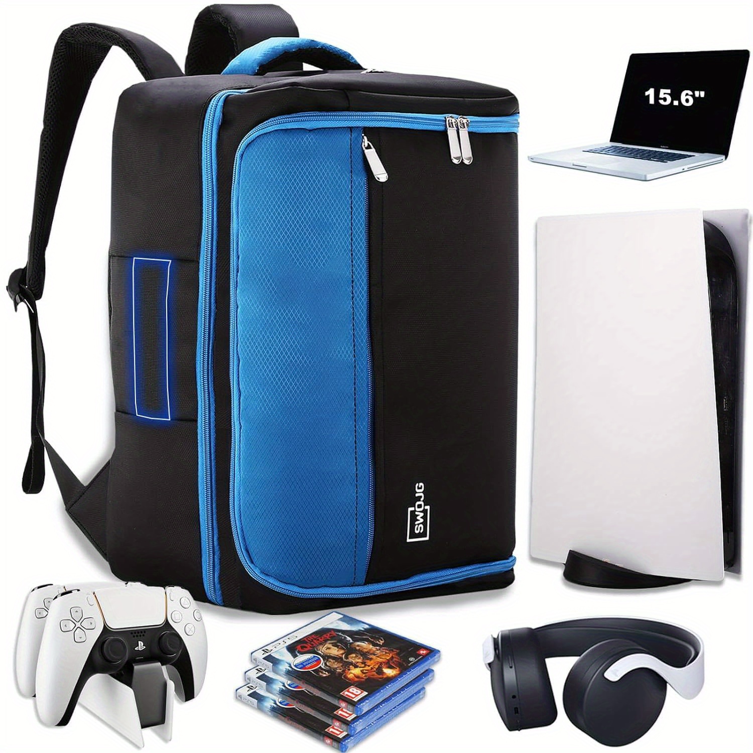 

Travel Backpack 15.6 In Laptop Large Carrying Case Storage Bag, Compatible Disc, Digital, Console, Controller, Base, Headset, Game Discs, Gaming Accessories