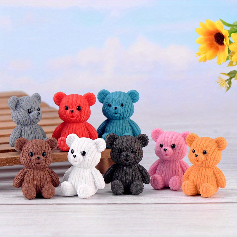 

8pcs Miniature Teddy Bear Figurines - Plastic Animal Miniatures For Fairy Garden, Party Favors, Home Decor, And Desktop Display - No Electricity Or Feathers Required