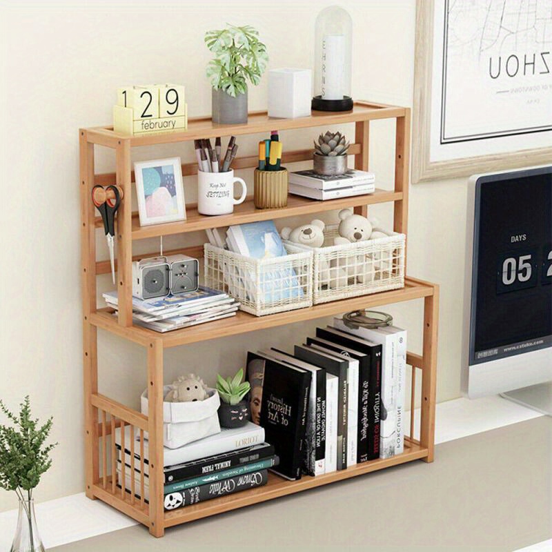 

1pc 3 Layers Bamboo Desktop Bookcase Organizer Table Storage Bookshelf Rack Office