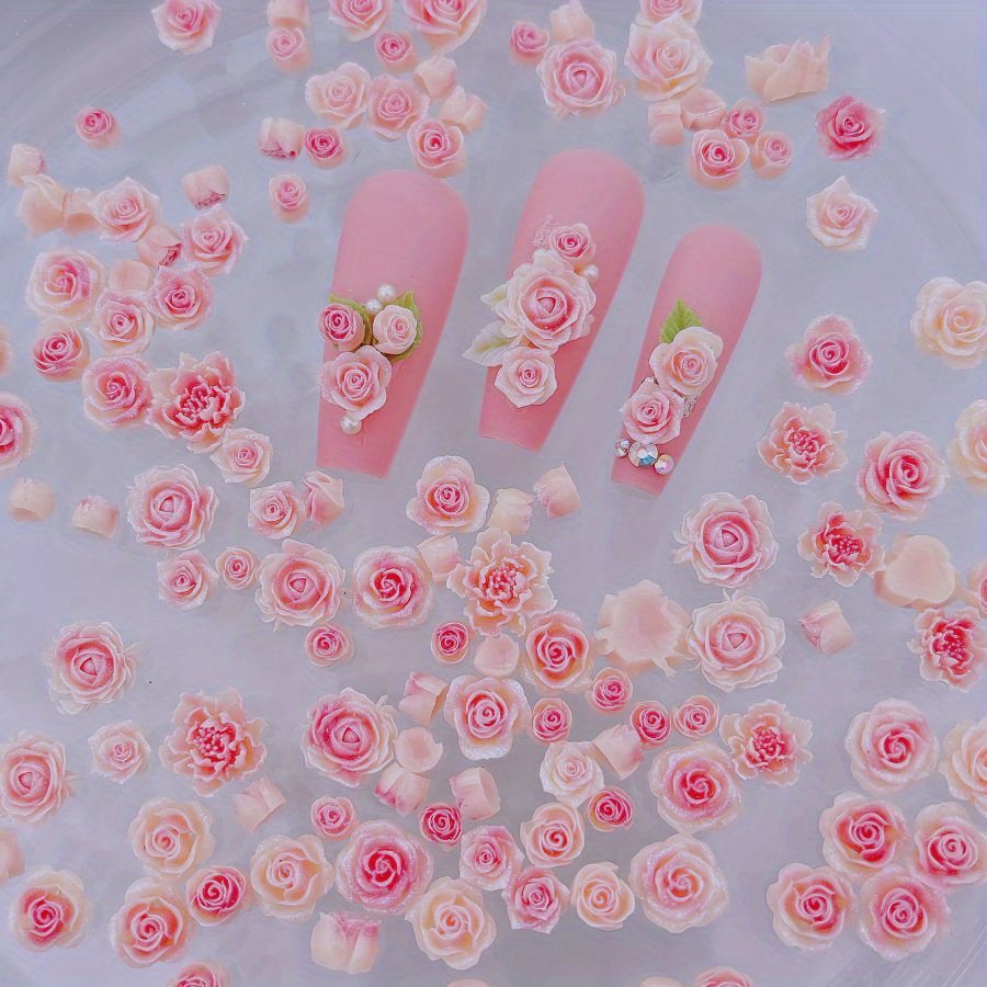 

100pc/pack, Milk Toast Rose & Peony Nail Art Decorations, Assorted Glitter Resin Diy Embellishments For Earrings, Hair Clips, Phone Cases