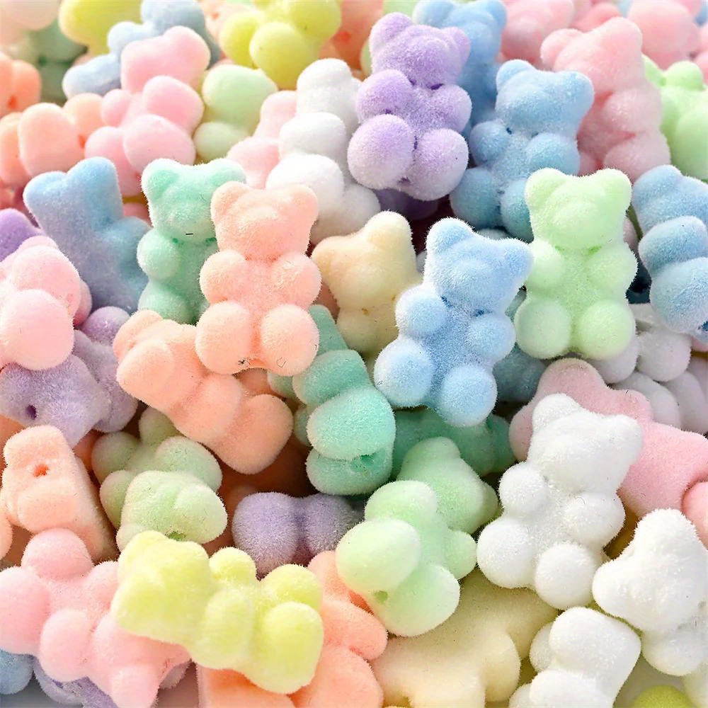 

10pcs Flocking Bear Acrylic Beads - Pastel Charms For Jewelry Making, Diy Bracelets, Necklaces, Earrings, Phone Chains