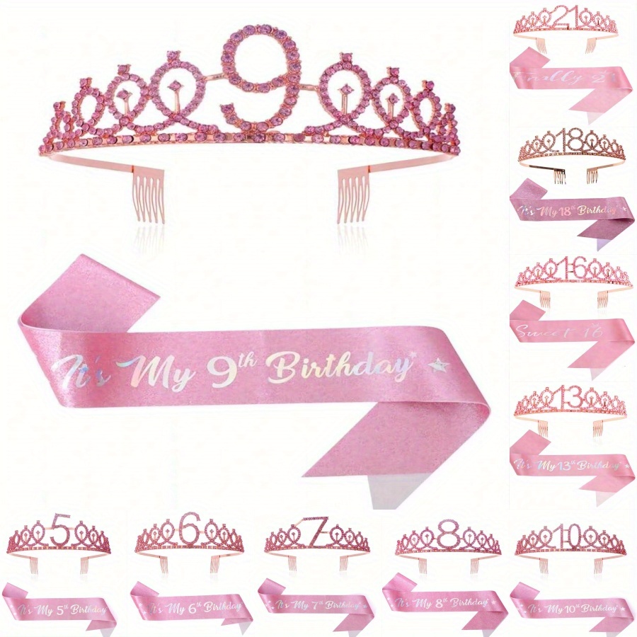 

1set Birthday Decorations For Girl Including Birthday Sash & Crown. 5th 6th 7th 8th 9th 10th 13th 16th 18th 21th Birthday Gifts For Girl, Birthday Tiara Crown, Birthday Sash, Birthday Decorations Girl