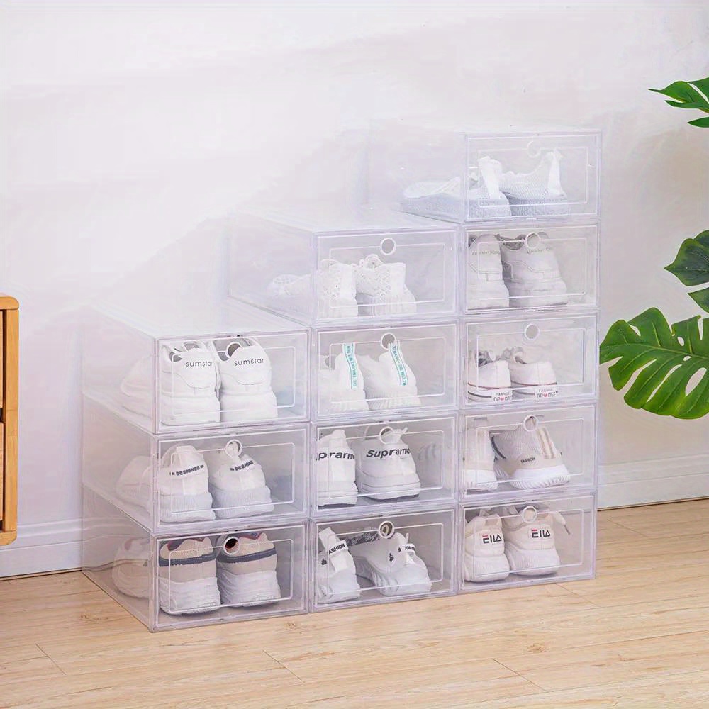 

6-pack Transparent Plastic Shoe Storage Boxes With Flip Top Closure - Stackable, Waterproof, Multipurpose Rectangle Shoe Organizer Cases For Home Organization