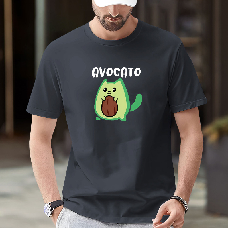 

Avocado Print, Men's Round Crew Neck Short Sleeve, Simple Style Tee Fashion Regular Fit T-shirt, Casual Comfy Breathable Top For Spring Summer Holiday Leisure Vacation Men's Clothing As Gift