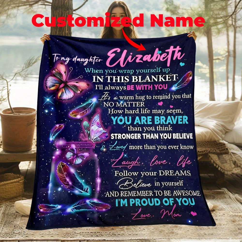 

Personalized Daughter Name Blanket - Flannel Throw For Couch, Bed, Travel | Tear-resistant Fleece | Idea, Lightweight, Office, Chair