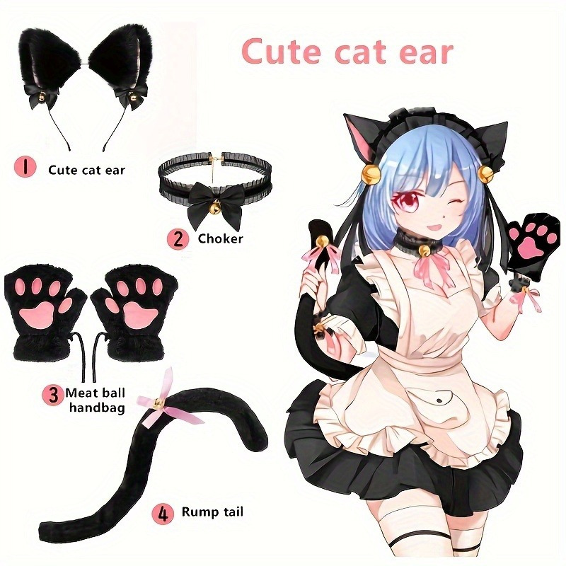 cute cat cosplay accessory set plush paw gloves ear headband Temu Australia