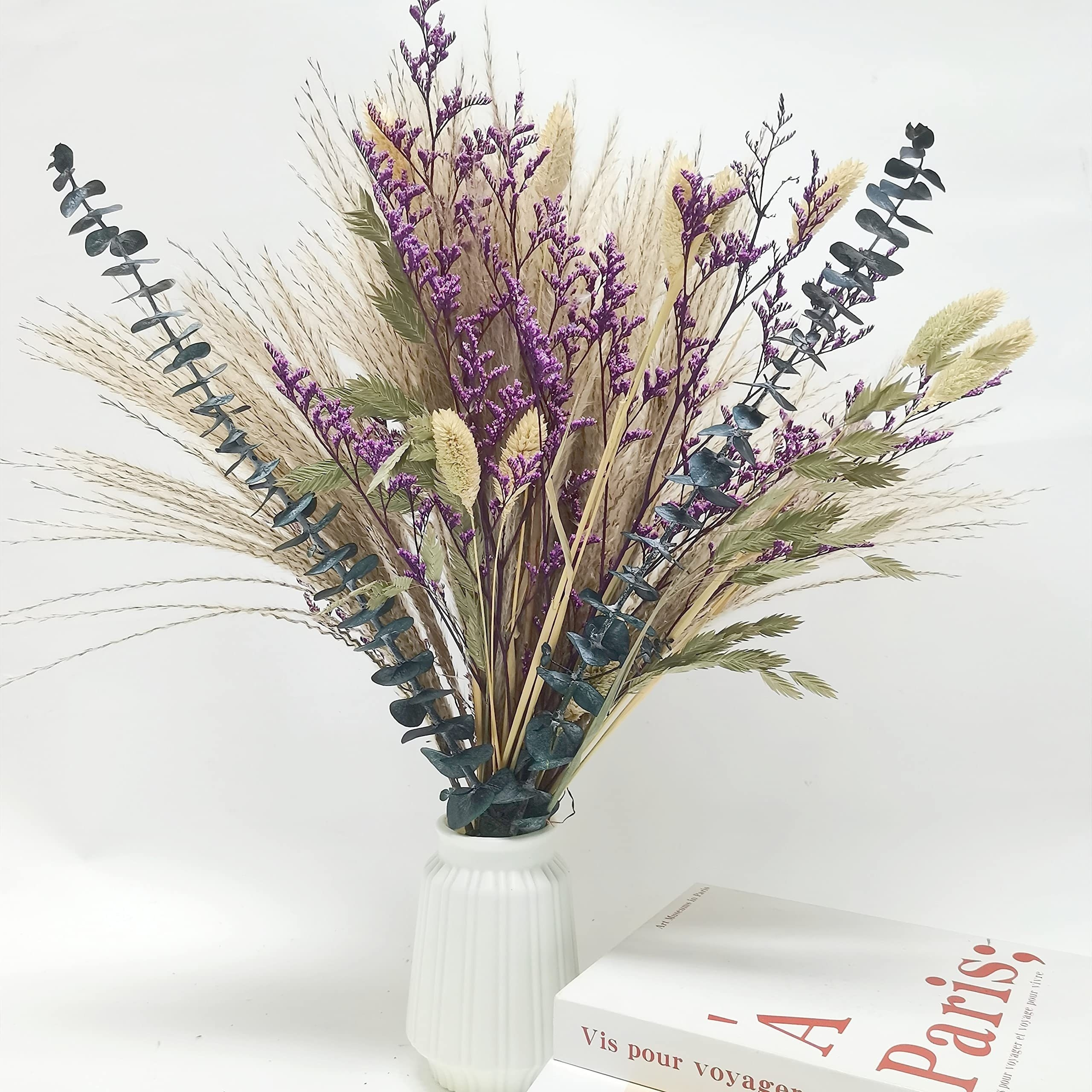 

27-piece Purple Decorative Grasses Bouquet - Handcrafted Mixed Grass Flower Arrangement For Boho Wedding & Home Decor, Safe And Pest-free