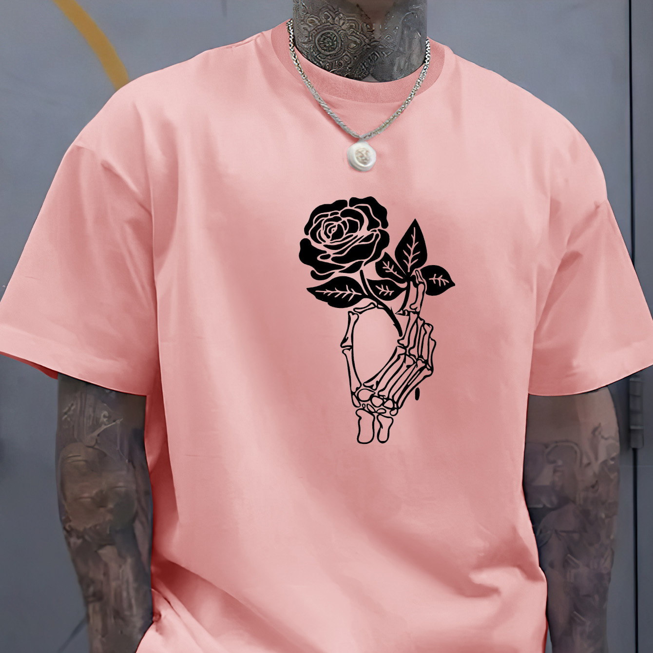 

T-shirt décontracté d'été à imprimé créatif Rose pour hommes, style sport et loisirs, haut à col rond tendance pour un usage quotidien.