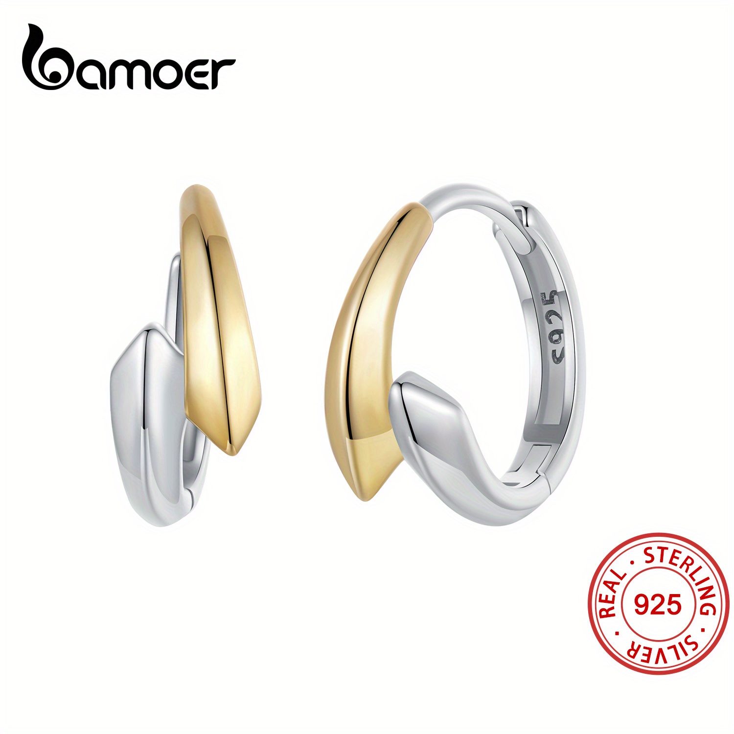 

1 Pair Dual-tone Elegant Simple Hoop Earrings, 925 Sterling Silver, Minimalist Style, With Gift Box, Perfect For Dinners And Weddings