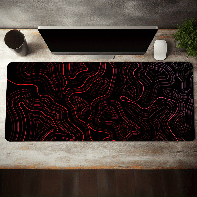 

Extra-large Hd Gaming Mouse Pad With Red Topography Design - Cool Black Contour, Non-slip Rubber Base & Stitched Edges - 31.5x15.7in Desk Mat For Work, Office, And Home Use