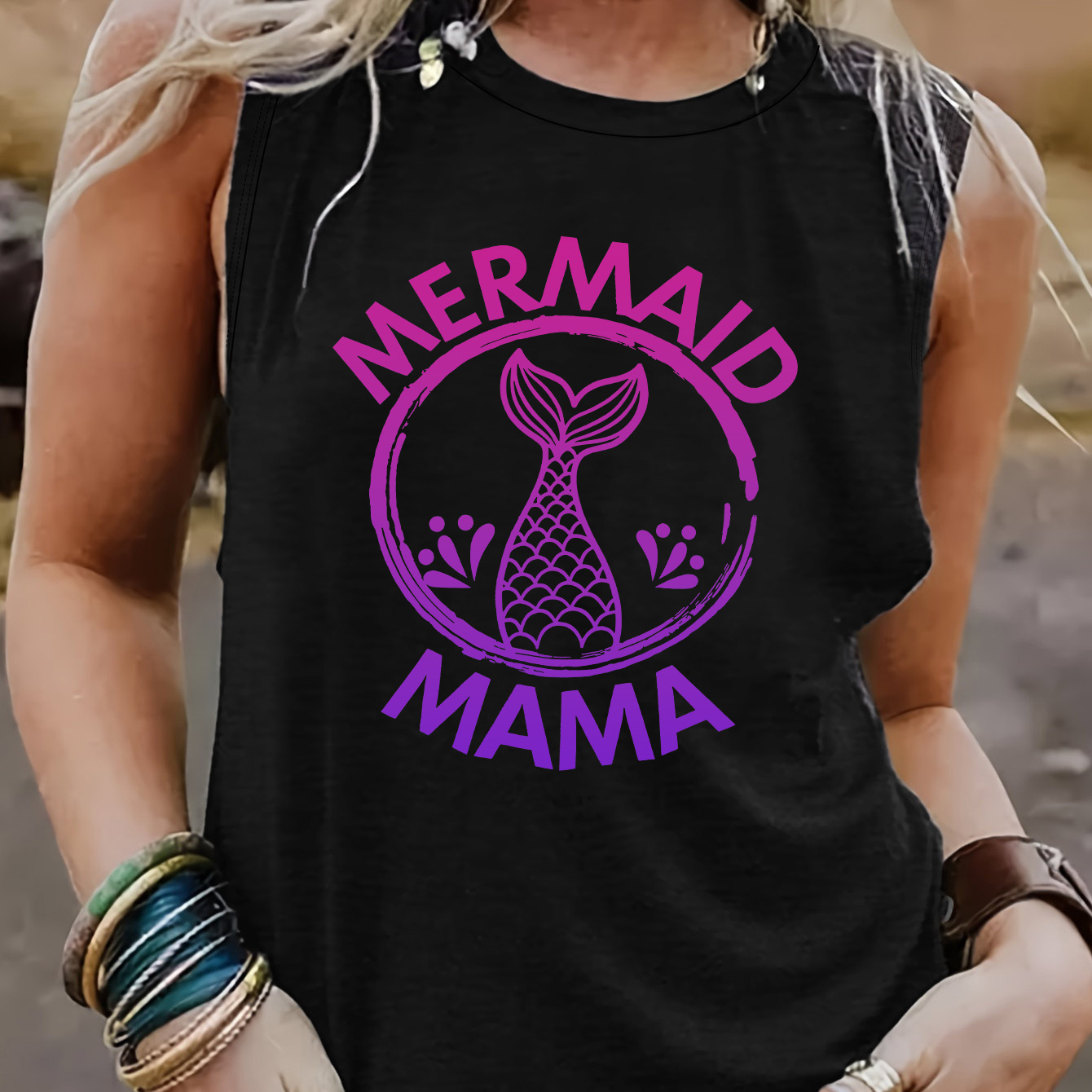 

Mermaid Tail Print Tank Top, Sleeveless Casual Top For Summer & Spring, Women's Clothing