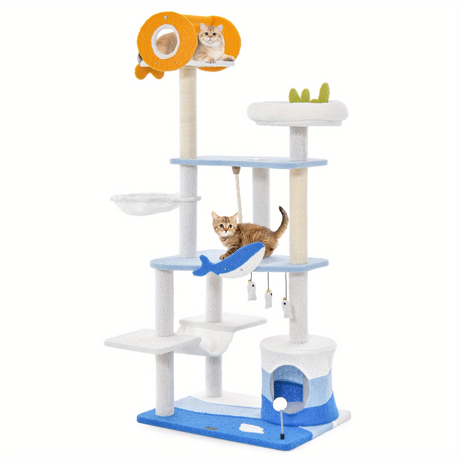 

Tangkula Ocean-themed Cat Tree Tower W/sisal Covered Scratching Posts Condo Perch Hammock