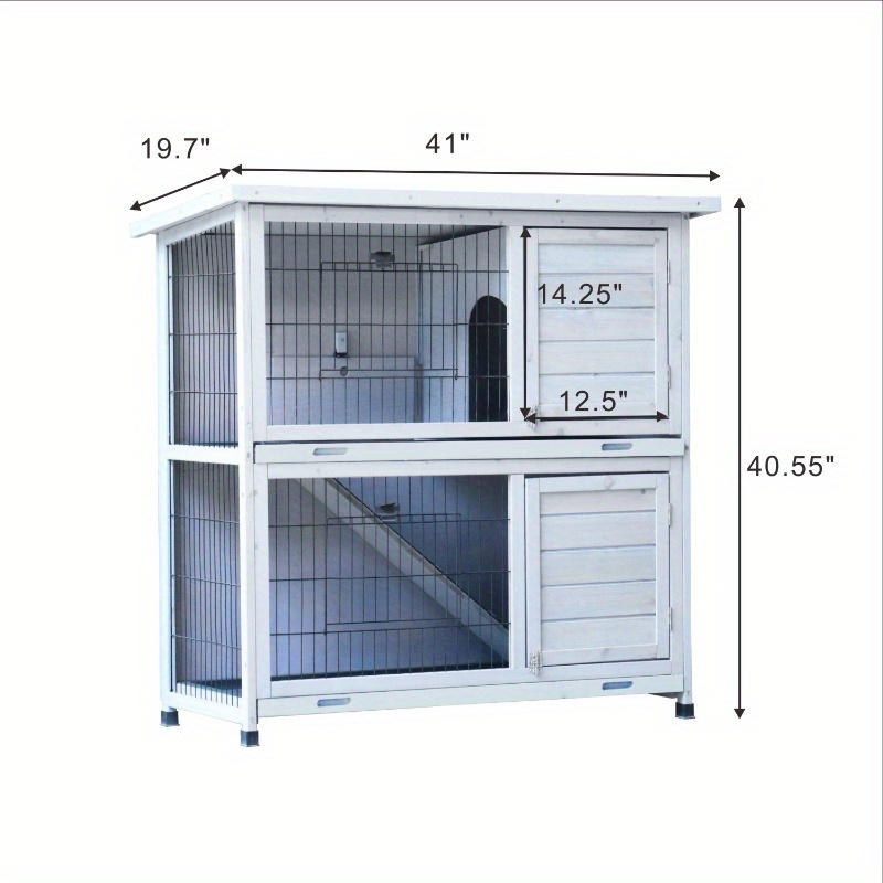 rabbit hutch outdoor 2 story rabbit cage indoor with run bunny cage with 2 removable no leak trays pet cages with non slip ramp waterproof roof fence for small animals