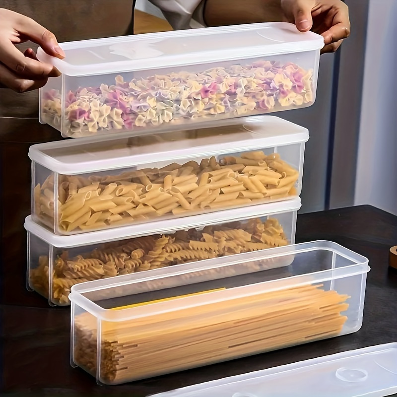 

1pc Noodle Storage Box With Lid - Rectangular Plastic Food Preservation Container For Refrigerator, Sealed Grain Hanging Noodle Box, Can Be Used For Food Contact - Kitchen And Restaurant Use
