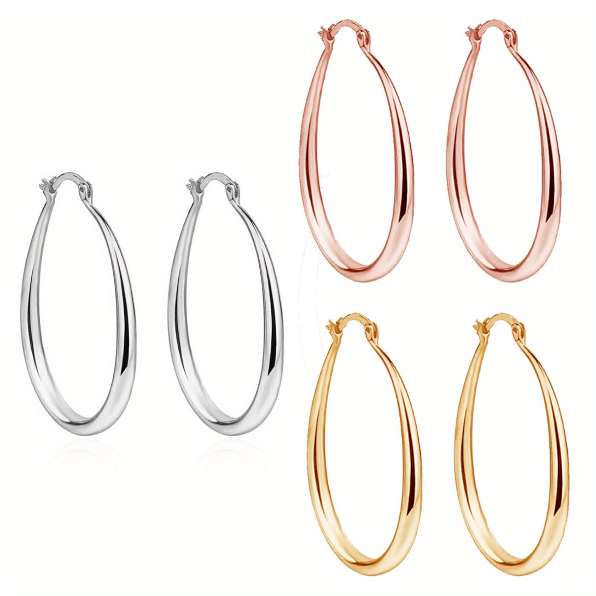 

3 Pair Minimalist Lightweight Oval Hoop Earrings For Women - Perfect For Daily Wear And Clothing Decor Ear Hook Earrings Statement Earrings Ear Clip Hoop Earrings Valentine's Day Gift