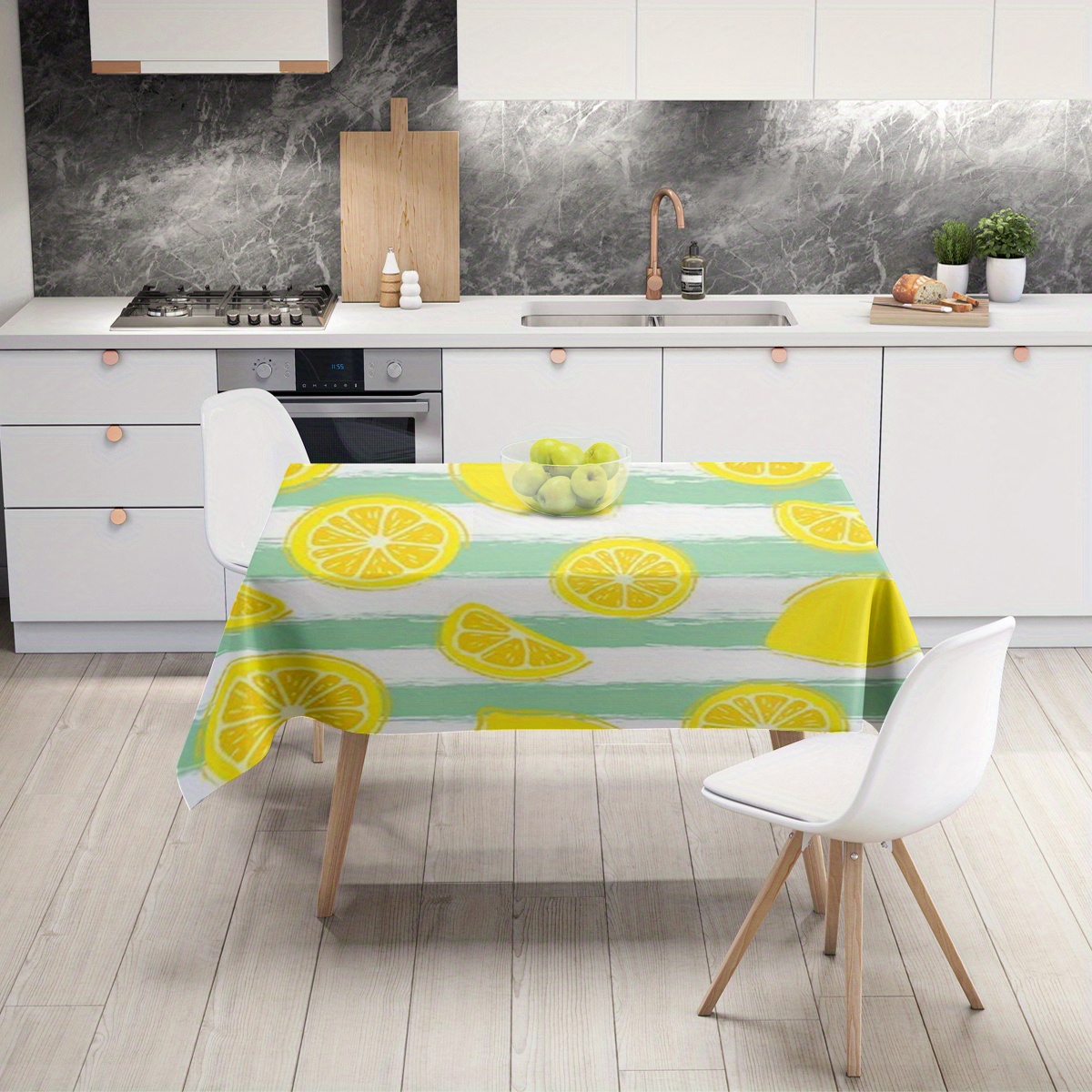 

Jit 1pc Tropical Lemon Print Summer Tablecloth - Polyester Machine Made, Heat-resistant Table Cover For Pool Parties, Beach, Picnics, Fresh Stripe Design, Perfect For Outdoor And Indoor Use
