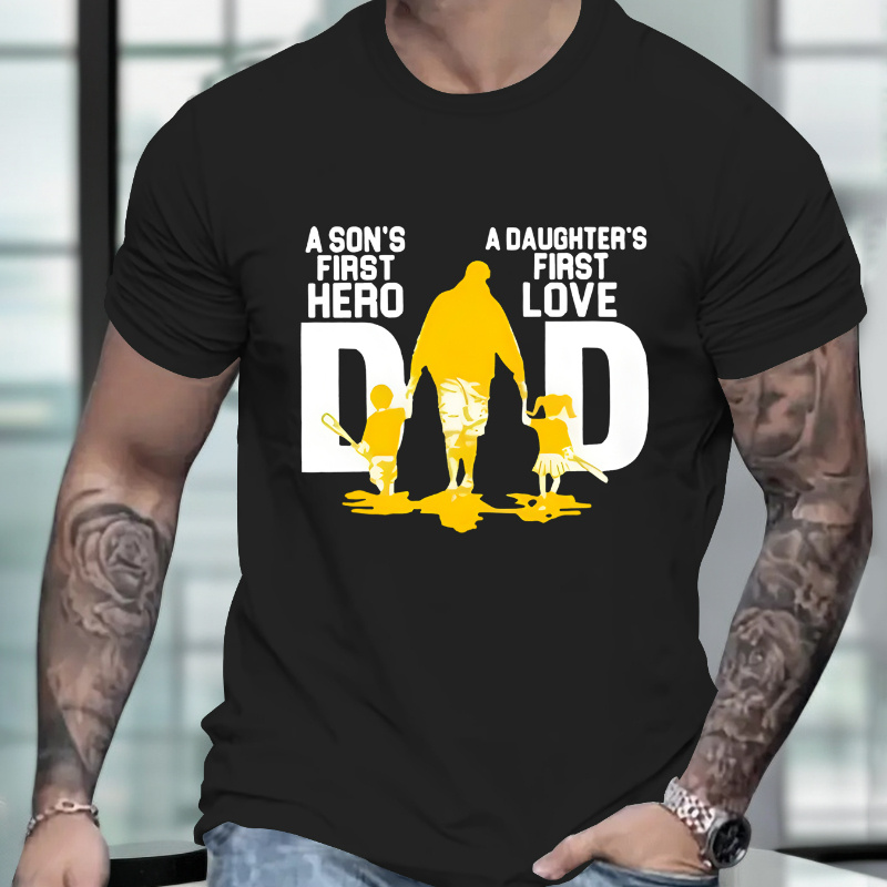 

Men's Dad Graphic Print T-shirt, Summer Trendy Athletic Short Sleeve Tees For Males, Stylish Casual Style