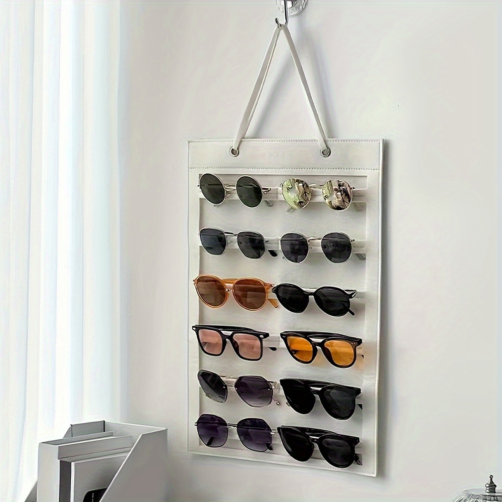 12 Slots Felt Glasses Organizer Hanging Wall Glasses Holder Dust Proof Storage Display Pocket Wall Stand Organizer Holder