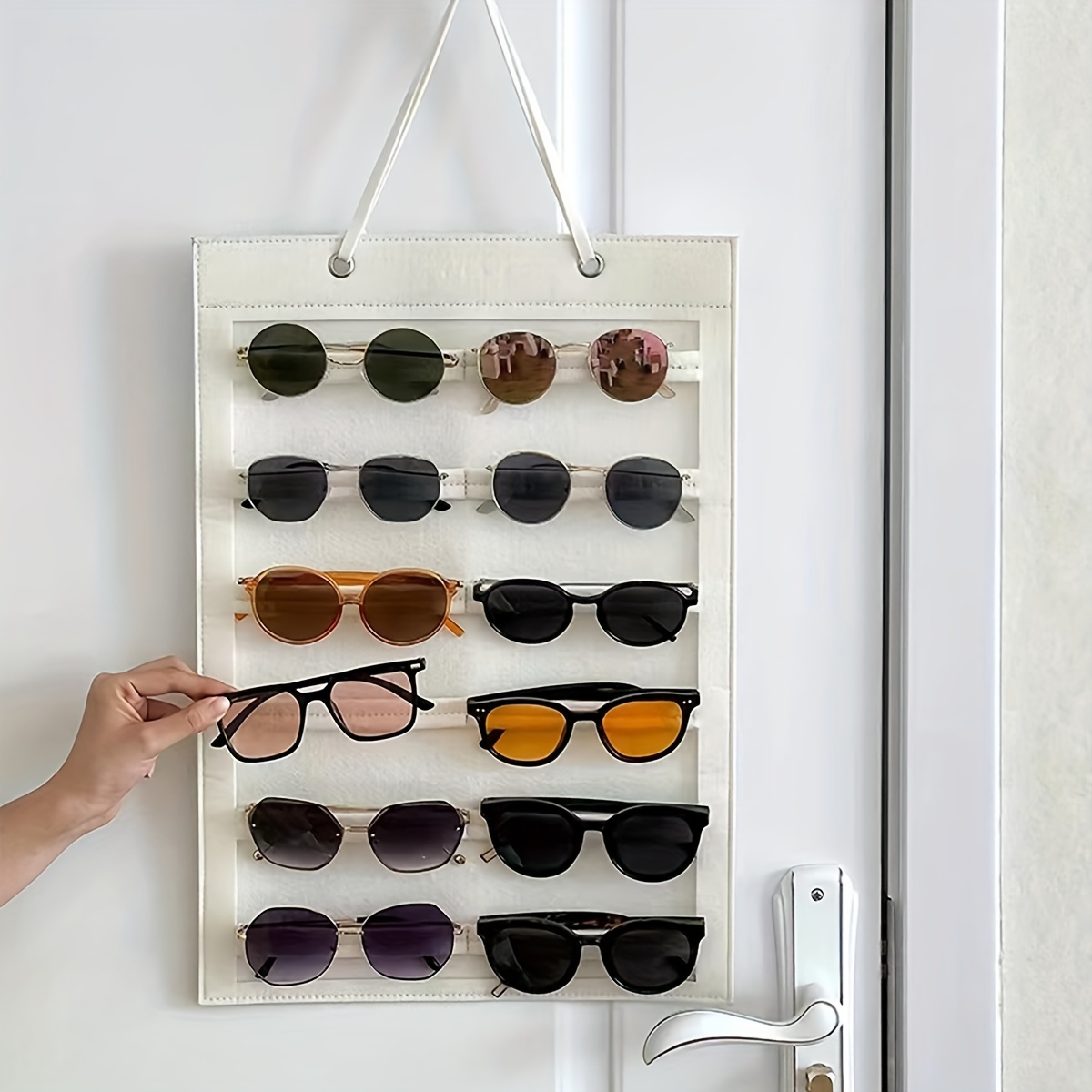 12 slot wall mounted sunglass organizer dust proof fabric Temu