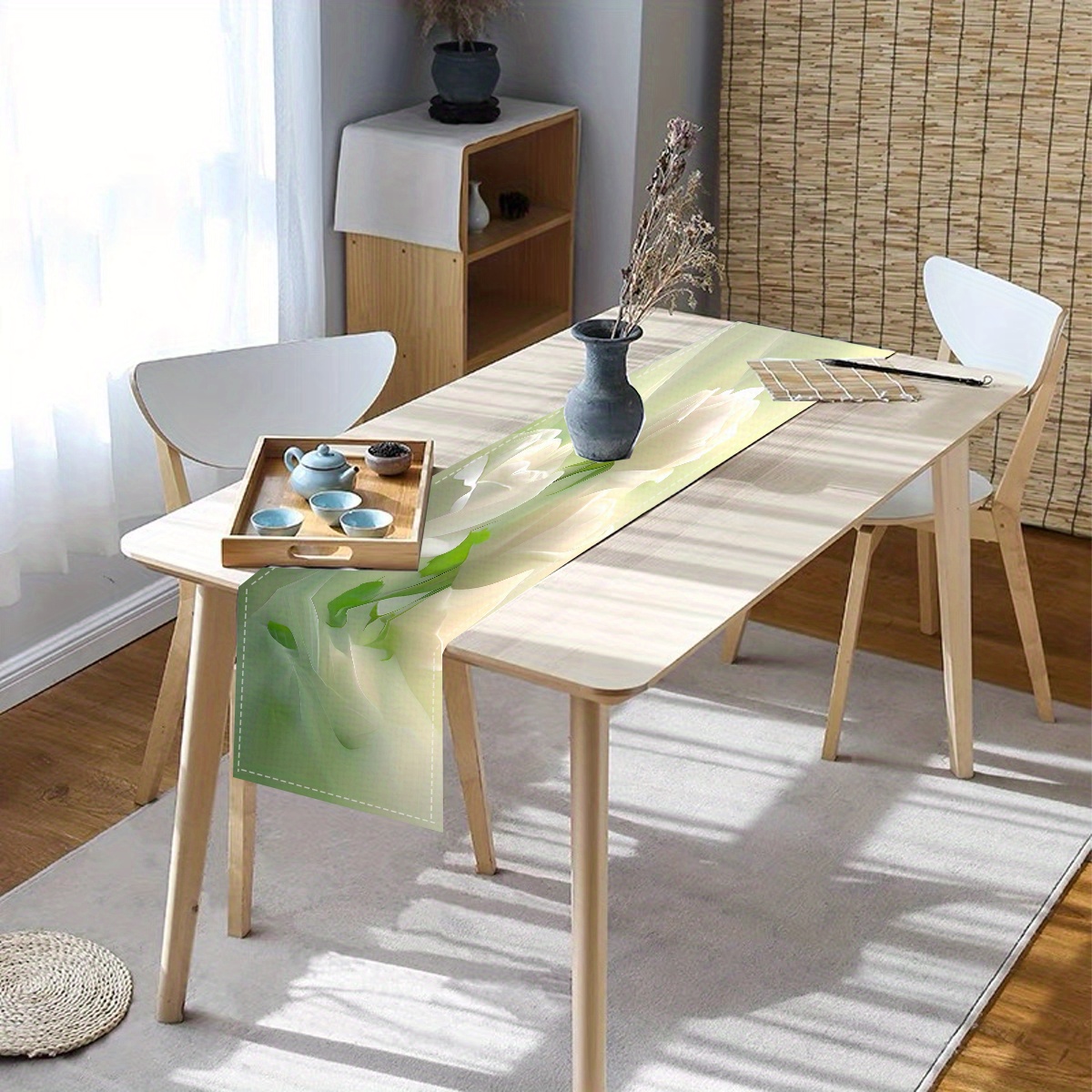 elegant white rose table runner fabric Temu