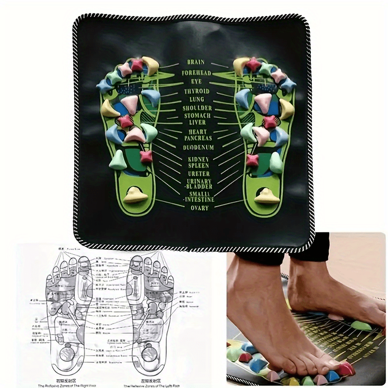 colorful stone acupressure foot massage mat faux leather reflexology cushion details 2