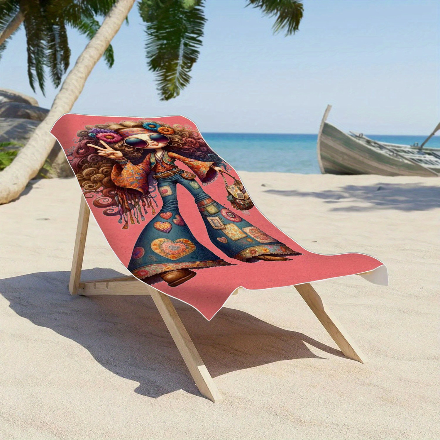 TEMU 1pc Cartoon Beach Towel - Large, -drying, Super Soft Microfiber Yoga Towel For Swimming, Sunbathing, Running, Vibrant Sign & Floral Accessories