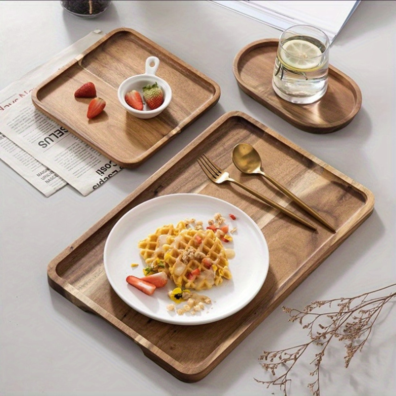 

Acacia Wood Dessert Tray Set - Multipurpose Wooden Serving Platter For Fruits, Cheese, Cake, Bread, Tea, Coffee, And Breakfast - Durable Solid Wood Snack And Appetizer Plates
