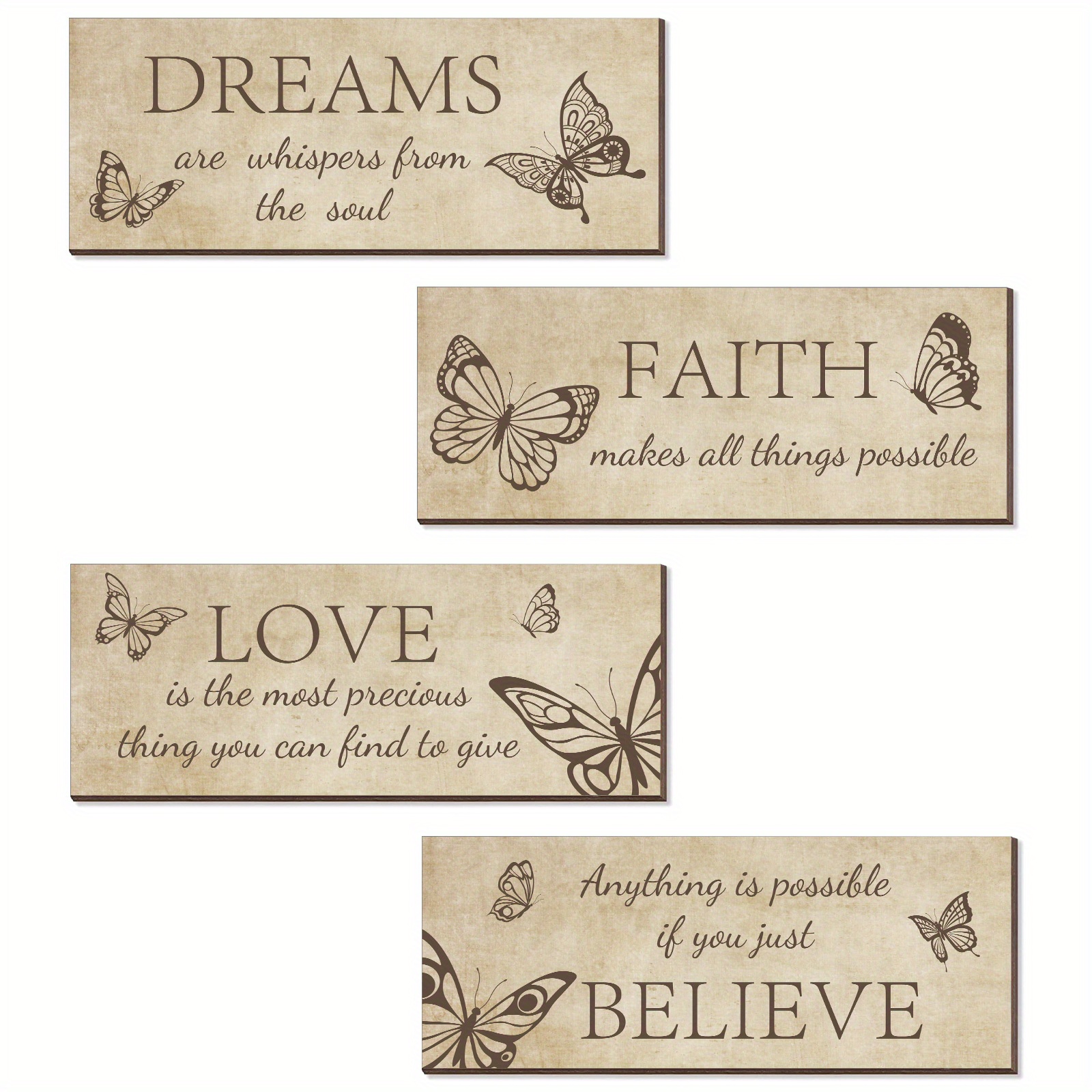 

4pcs Personalized Bathroom Wall Decor Inspirational Quote Wooden Sign Love Faith Believe Dream White And Gold Wall Decor Wall Art Decor Signs For Living Room Bathroom