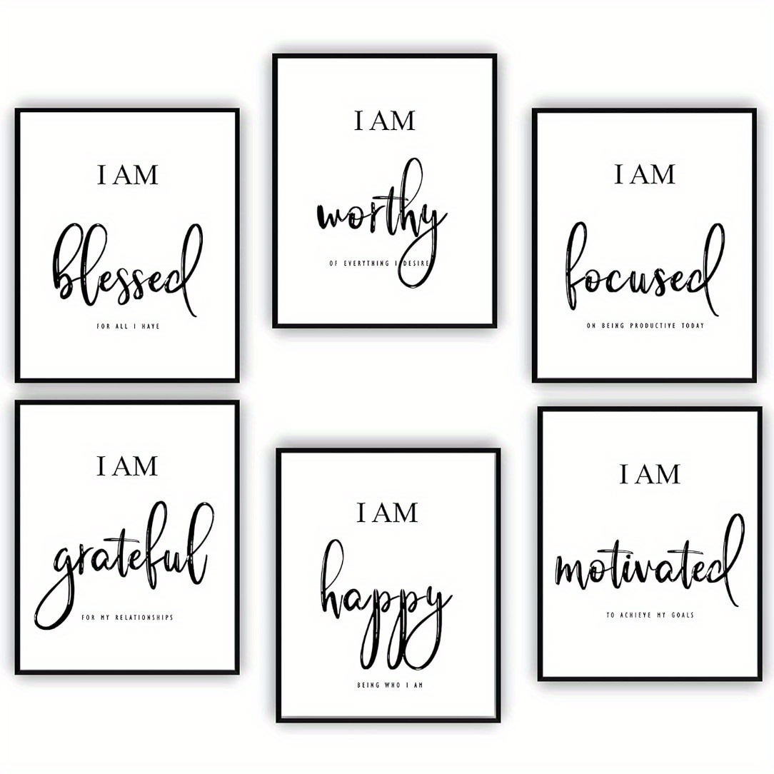 

Inspirational Wall Art Set Of 6, Motivational Quotes Posters, Positive Affirmations Decor, 8x10 Frameless Black & White Prints For Office & Bedroom