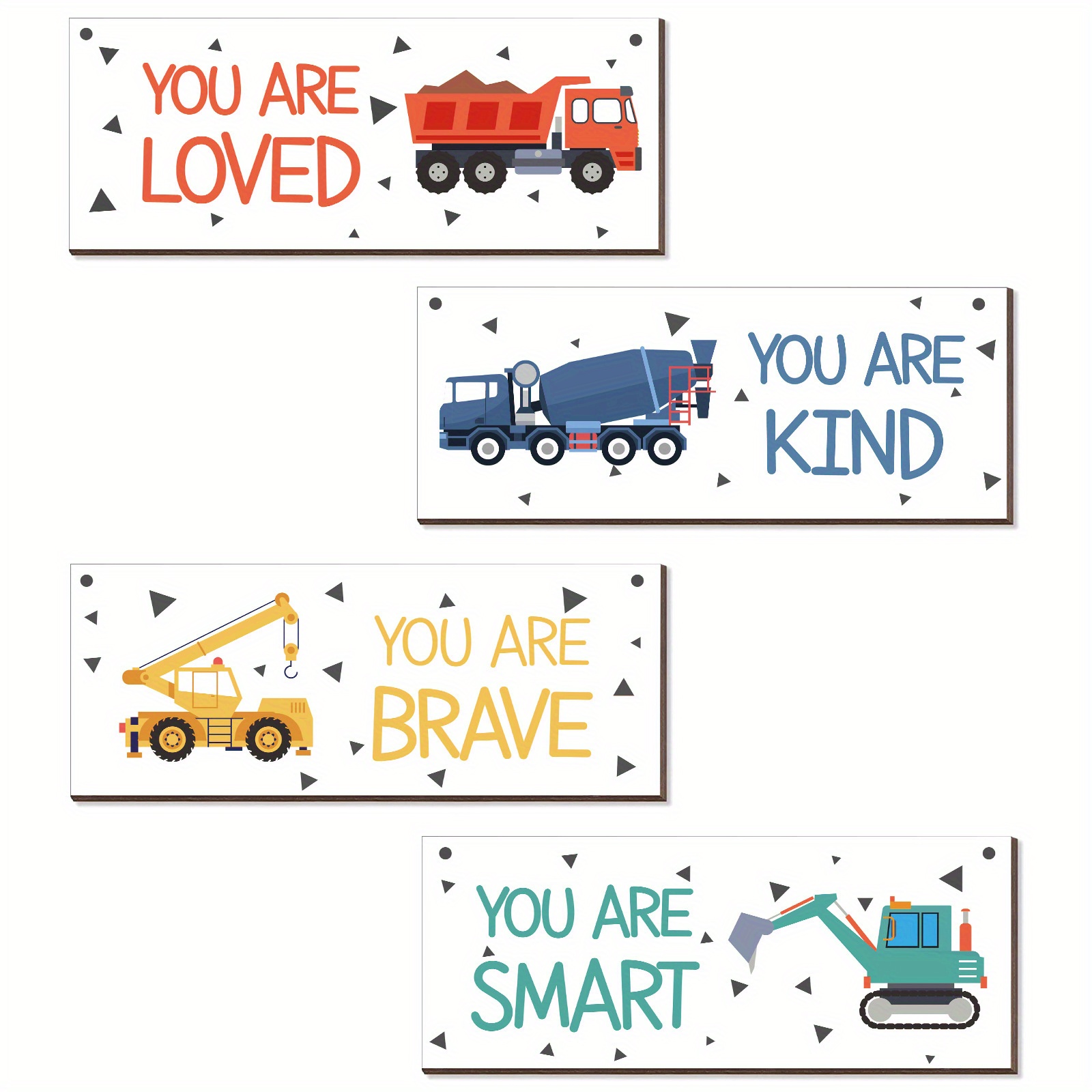 TEMU 4pcs Inspirational Excavator-themed Wooden Plaques - Motivational Quote Decor For Bedrooms, Rooms, And Game Rooms - Ideal Gift For Family