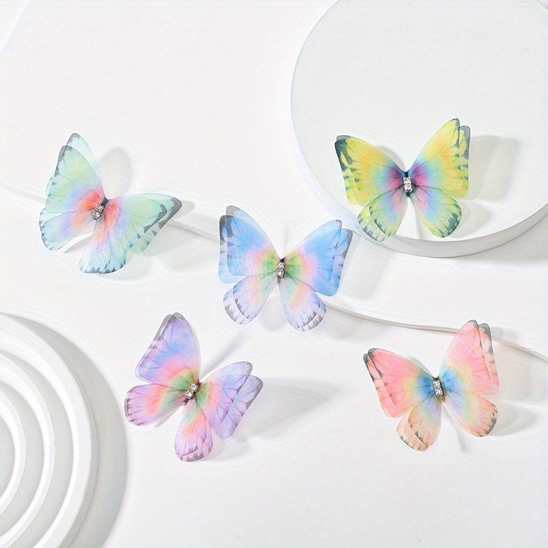 

20pcs Multicolor Double-layer Butterfly Embroidered Appliqués With Rhinestone Detail For Diy Craft And Clothing Accessory Decoration