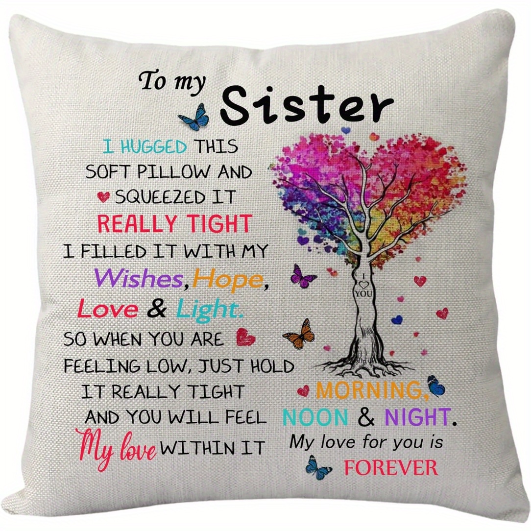 TEMU To My Sister Pillowcase Gift, Funny Sisters Pillow Cover For Women Birthday Christmas Graduation Wedding Sister Gift From Sister Brother Reminder Cushion Cover Home Decoration