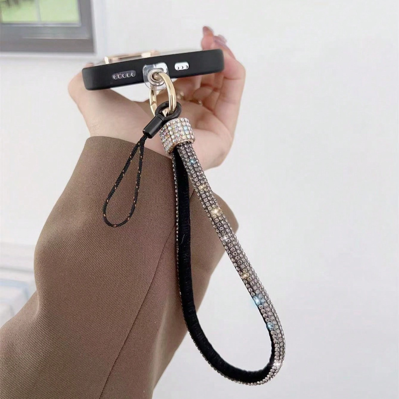 

Bling Crystal Rhinestone Car Keychain Lanyard Wrist Strap, Nylon Material, Colorful Charm Accessory For Keys And Phones