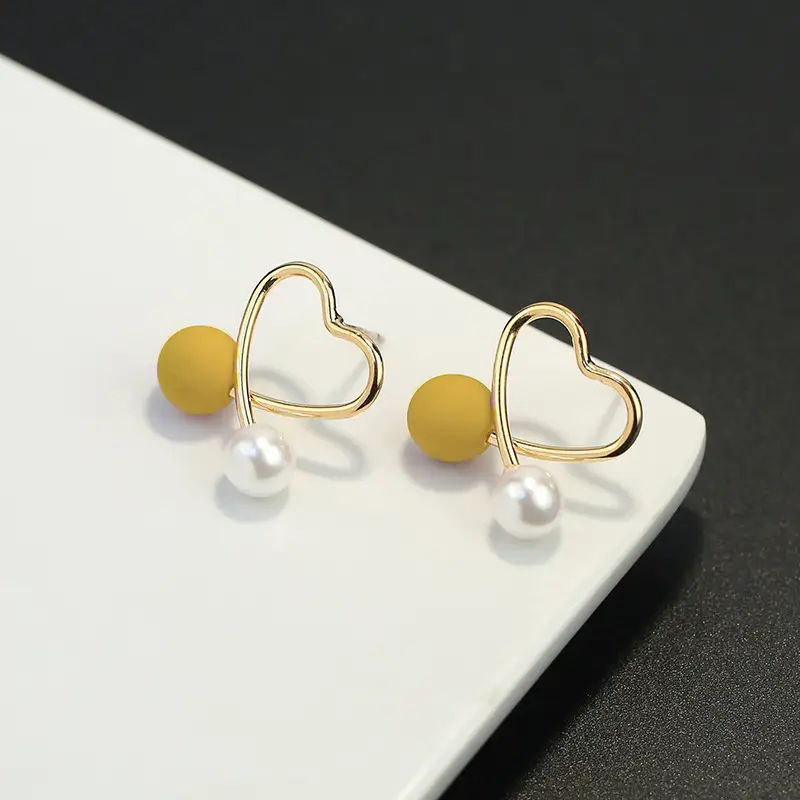 color matching pearl earrings fashionable heart shaped hollow earrings korean style sweet and elegant and compact earrings womens and girls simple and versatile jewelry details 1