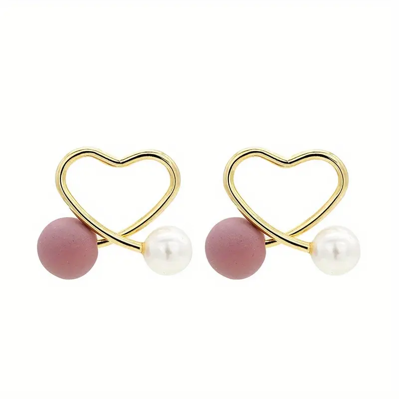 color matching pearl earrings fashionable heart shaped hollow earrings korean style sweet and elegant and compact earrings womens and girls simple and versatile jewelry details 3