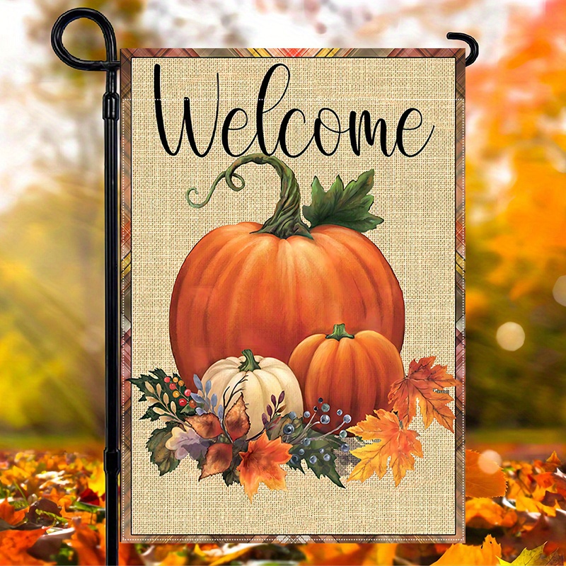 

Fall Harvest Garden Flag - Double Sided Welcome Pumpkin Banner, Linen Polyester Fabric, Weatherproof And Washable, Multipurpose Outdoor Autumn Thanksgiving Decor 12x18 Inch