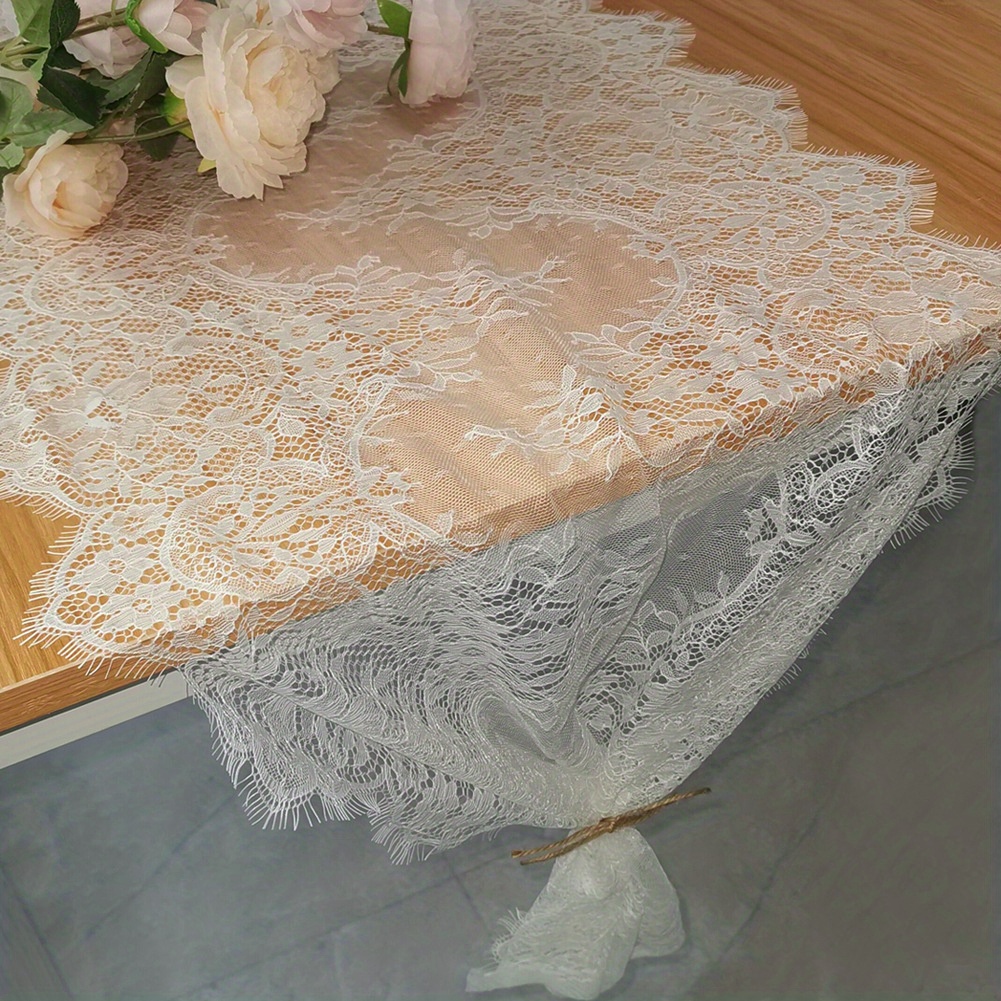 

1pc Christmas Decoration Tablecloth, Lace Table Runner, Decoration Lace Table Runner, Winter Wedding Decoration Table Runner, Lace Lace Table Runner, Tablecover Decor