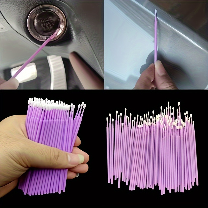 

100-piece Plastic Micro-brush Set For Car Care, Unscented Cotton Swabs For Delicate Cleaning And Detail Painting